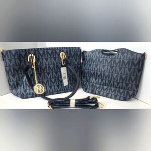 Double Mia K Farrow Signature Collection Two Handle Purse Faux Leather Tote Bag